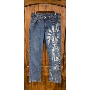 Levis 514 Jeans Mens 32x32 Blue Excellent Custom Bleach Art Straight Fit Denim